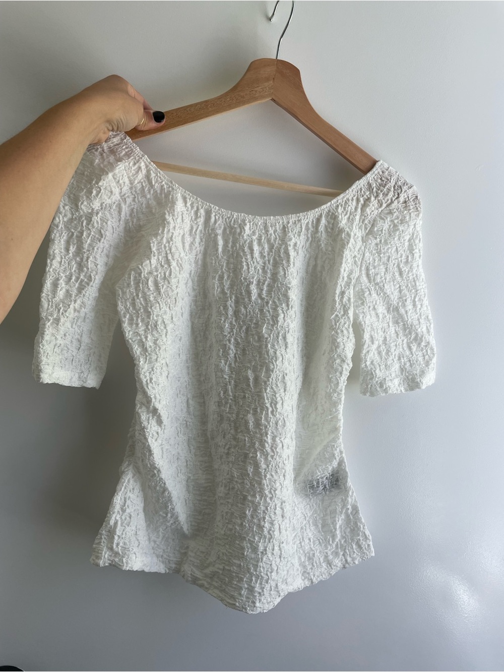 No. 6 Eclipse Top - White Textured Scoop Neck 3/4 Sleeve Top
